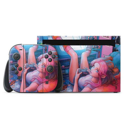 Pink Hair Anime Gamer Girl by Ivy Dolamore Nintendo Switch 2 (2025) with Joy-Con Skin